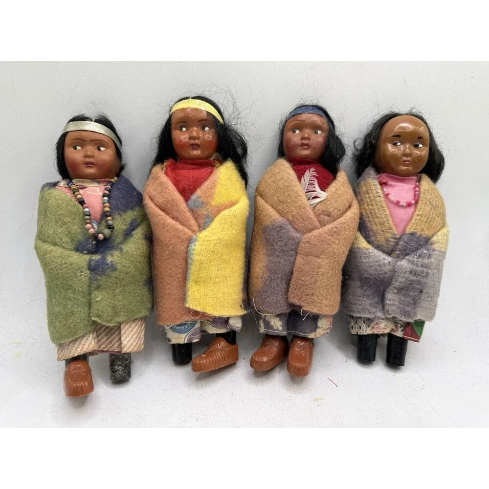 Vintage Lot Of 4 SkooKum Billy Good Indian Native American Dolls